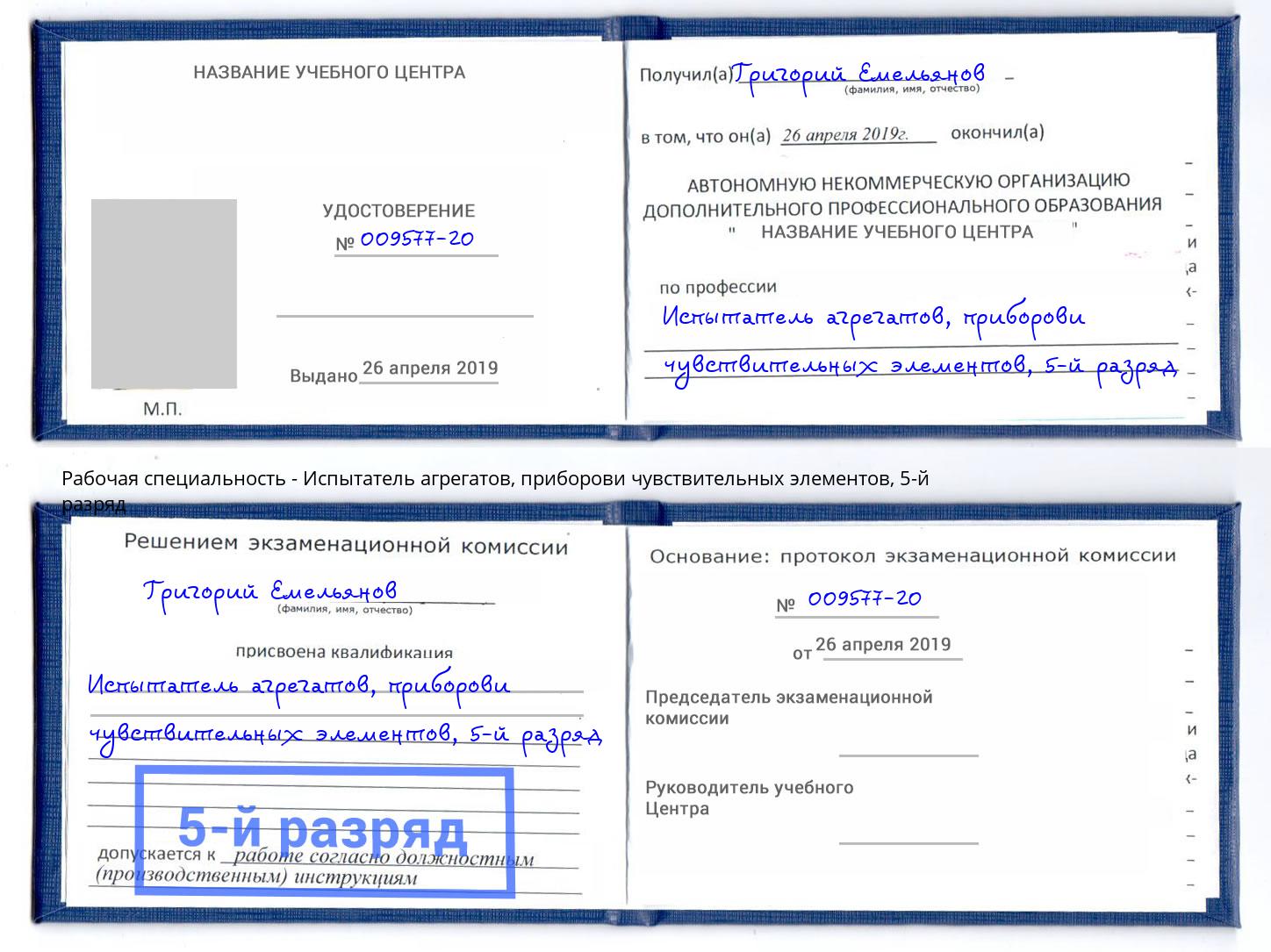 корочка 5-й разряд Испытатель агрегатов, приборови чувствительных элементов Абакан