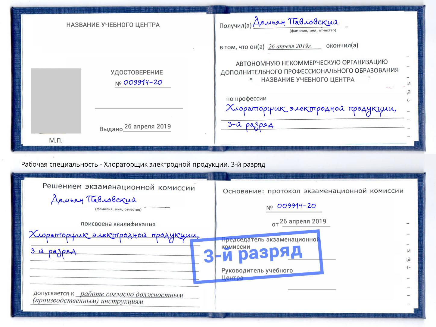 корочка 3-й разряд Хлораторщик электродной продукции Абакан