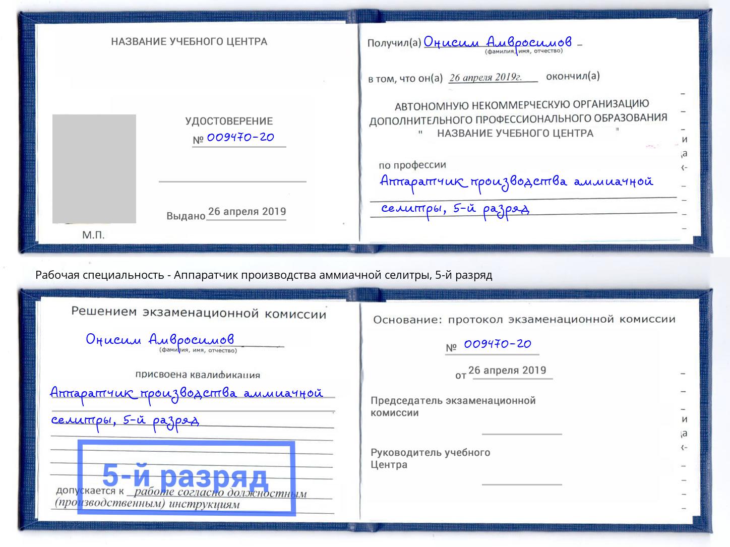 корочка 5-й разряд Аппаратчик производства аммиачной селитры Абакан