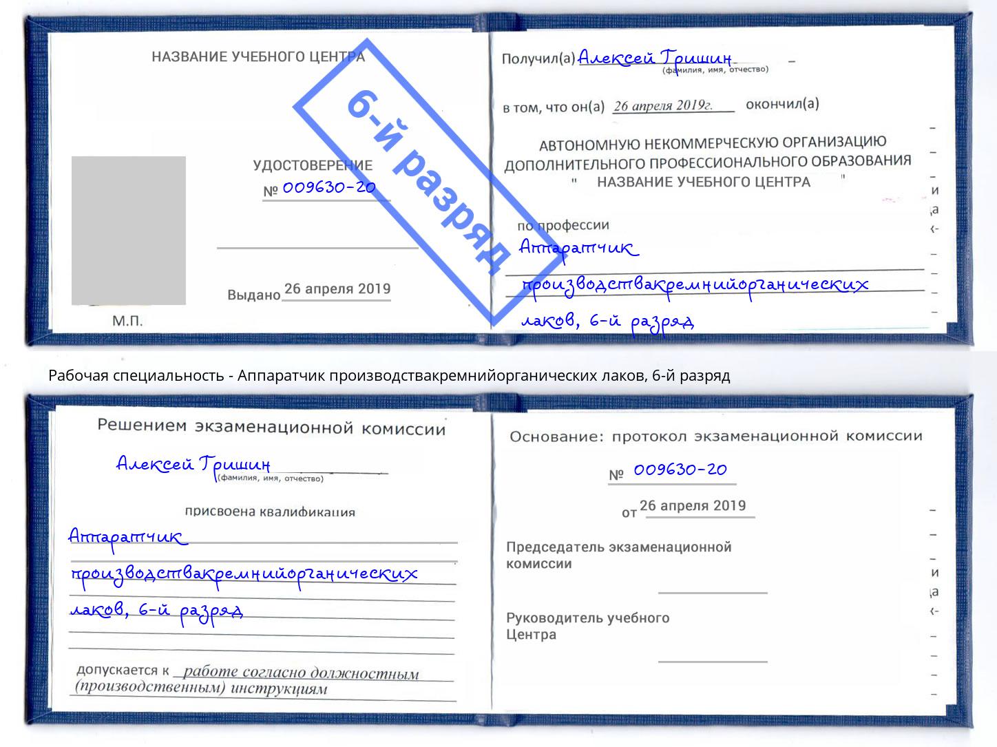 корочка 6-й разряд Аппаратчик производствакремнийорганических лаков Абакан