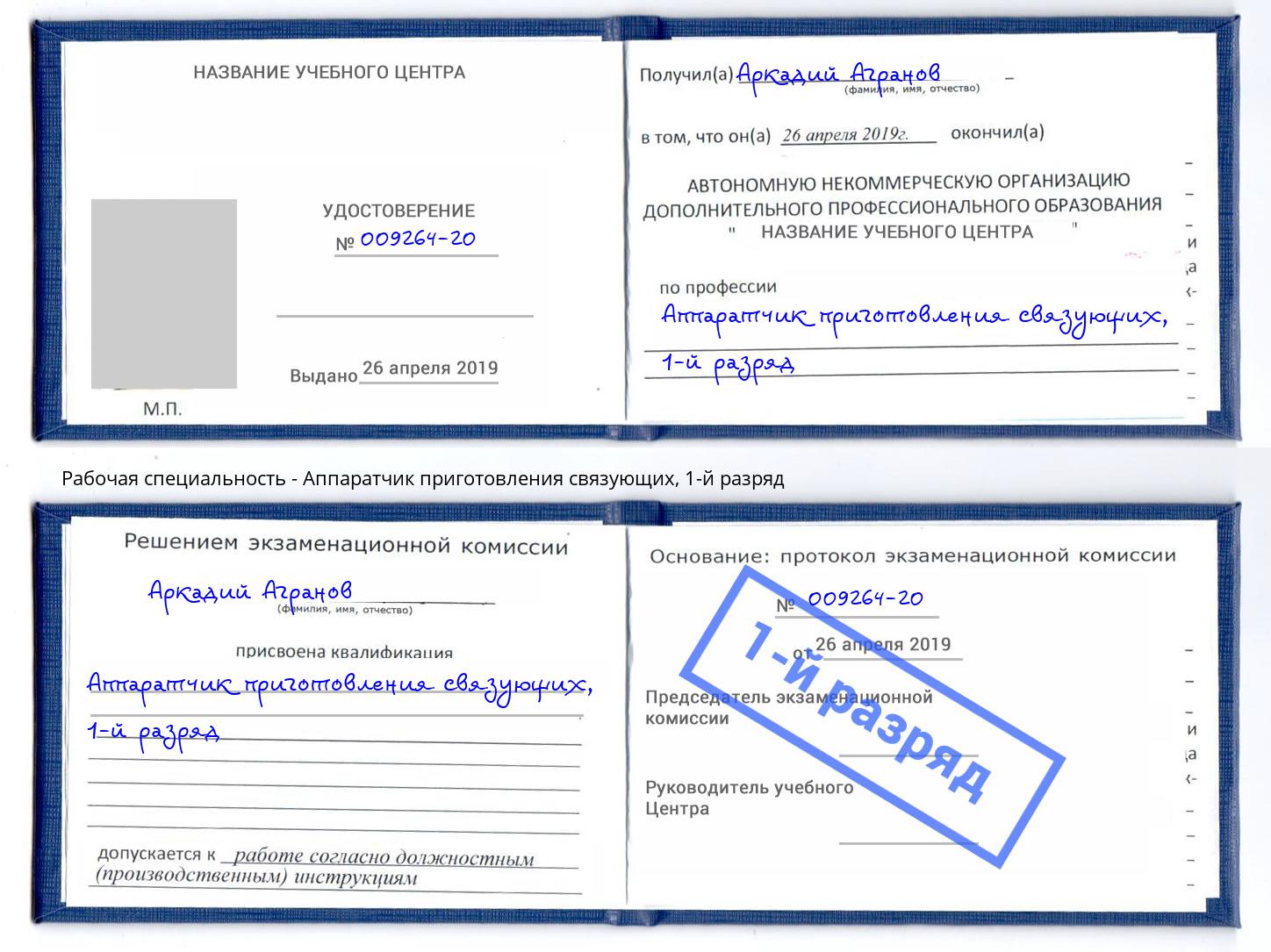 корочка 1-й разряд Аппаратчик приготовления связующих Абакан