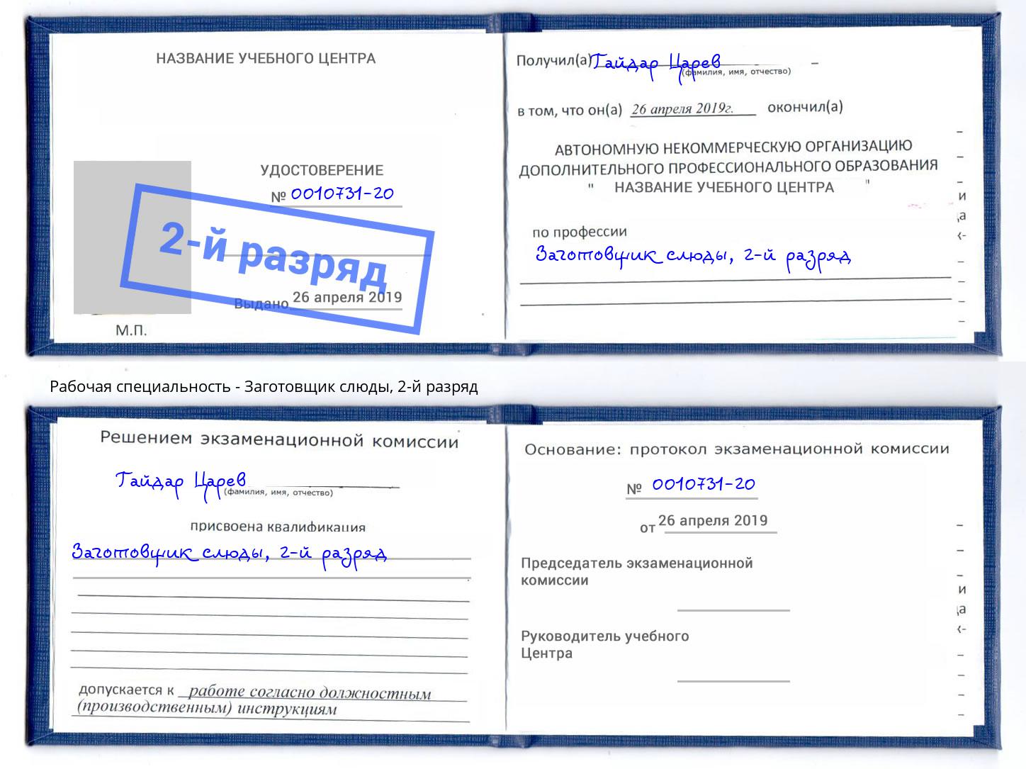 корочка 2-й разряд Заготовщик слюды Абакан