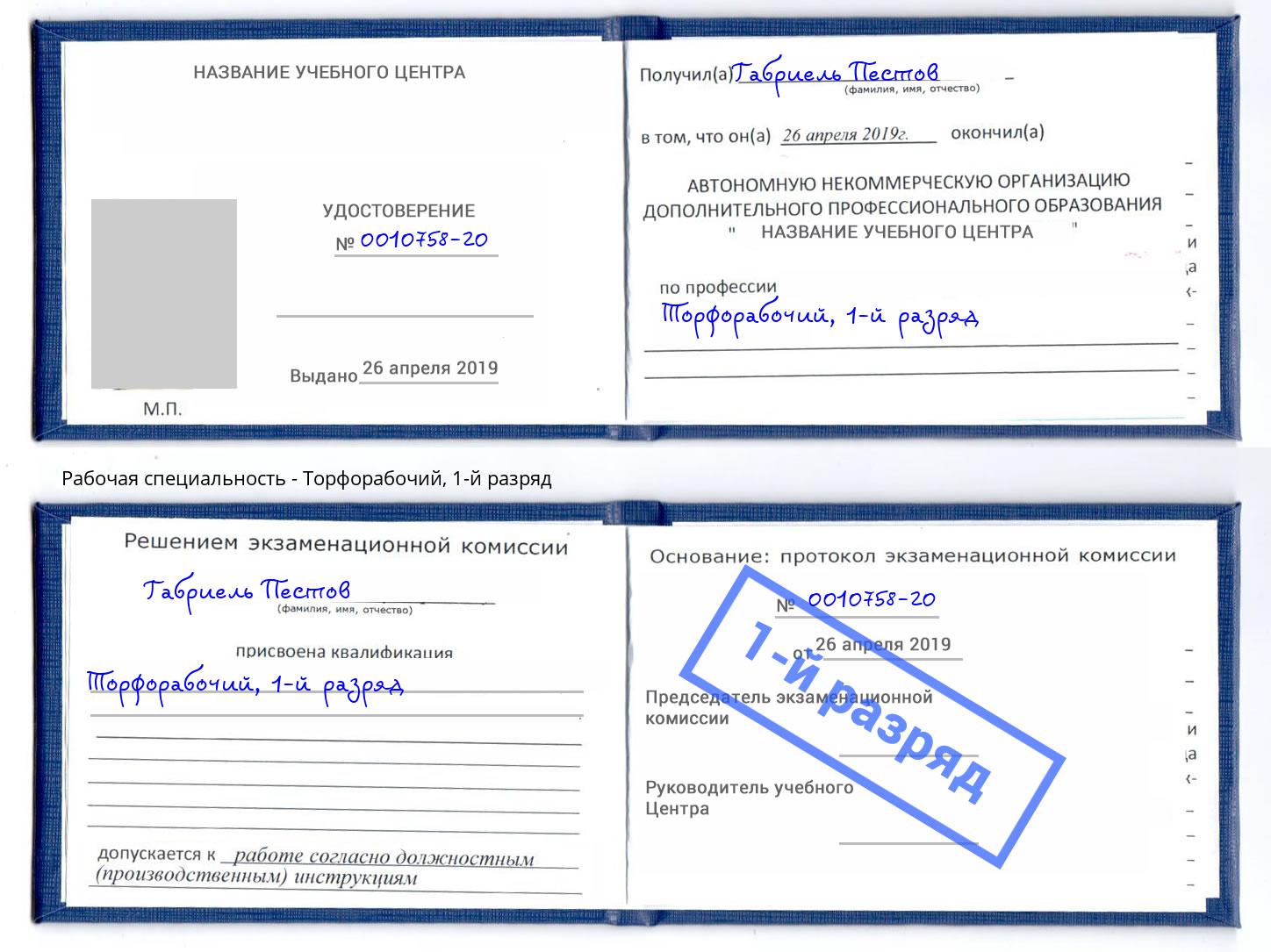 корочка 1-й разряд Торфорабочий Абакан