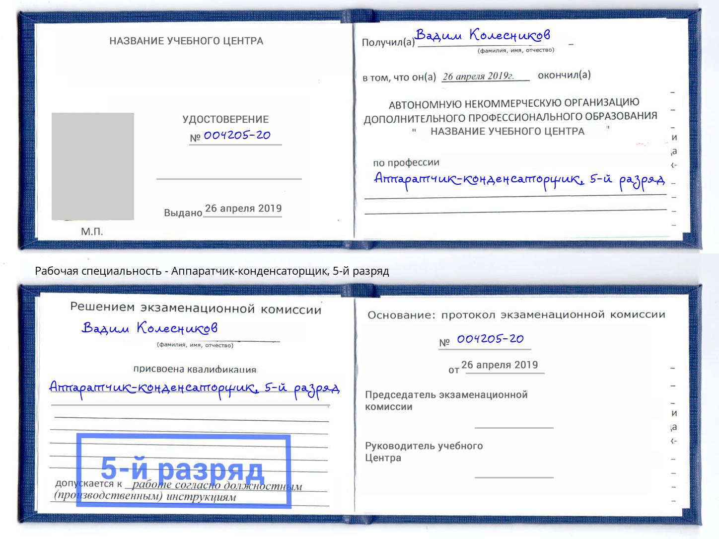 корочка 5-й разряд Аппаратчик-конденсаторщик Абакан