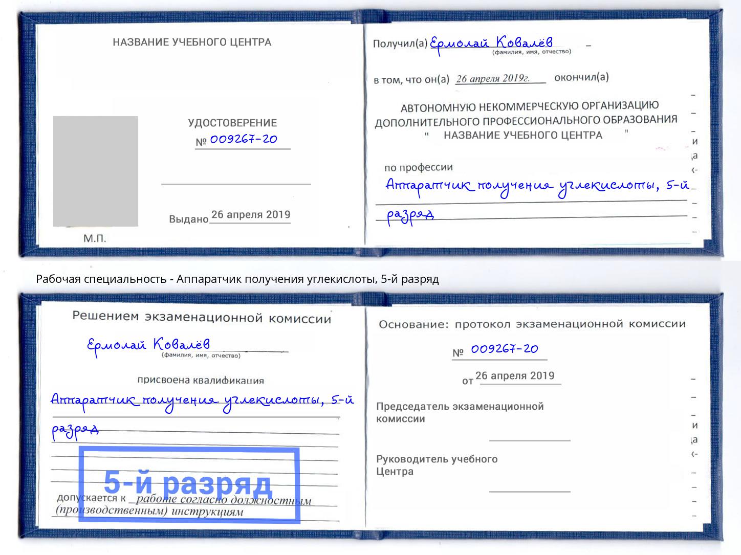 корочка 5-й разряд Аппаратчик получения углекислоты Абакан