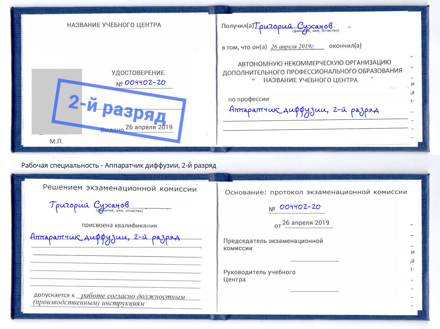 корочка 2-й разряд Аппаратчик диффузии Абакан