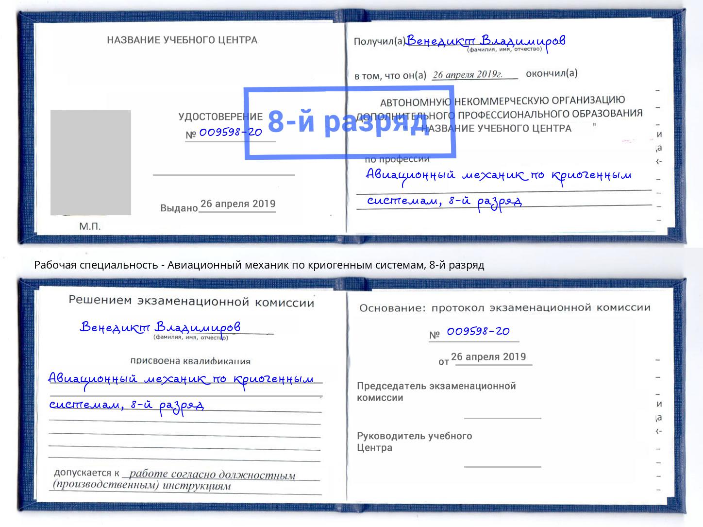 корочка 8-й разряд Авиационный механик по криогенным системам Абакан