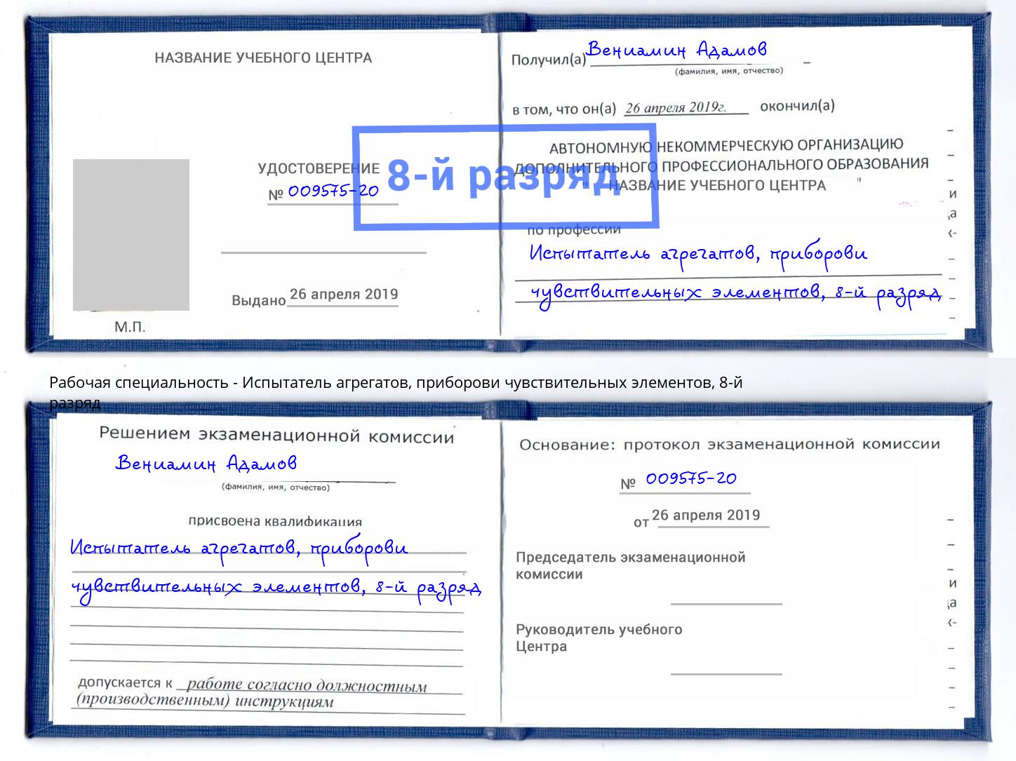 корочка 8-й разряд Испытатель агрегатов, приборови чувствительных элементов Абакан